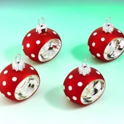 Table De Noël|Art De La Table-Tempsl 4 ronds de serviettes boules de Noël