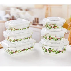 Repas De Noël|Fraîcheur / Conservation-Tempsl Boîtes borosilicate houx rondes Rondes