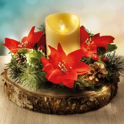 Décorations Intérieures Noël|Table De Noël-Tempsl Centre de table Poinsettias LED