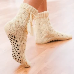 Chaussures, Chaussons Et Accessoires-Tempsl Chaussettes tricot antiglisse : Bordeaux ou Beige