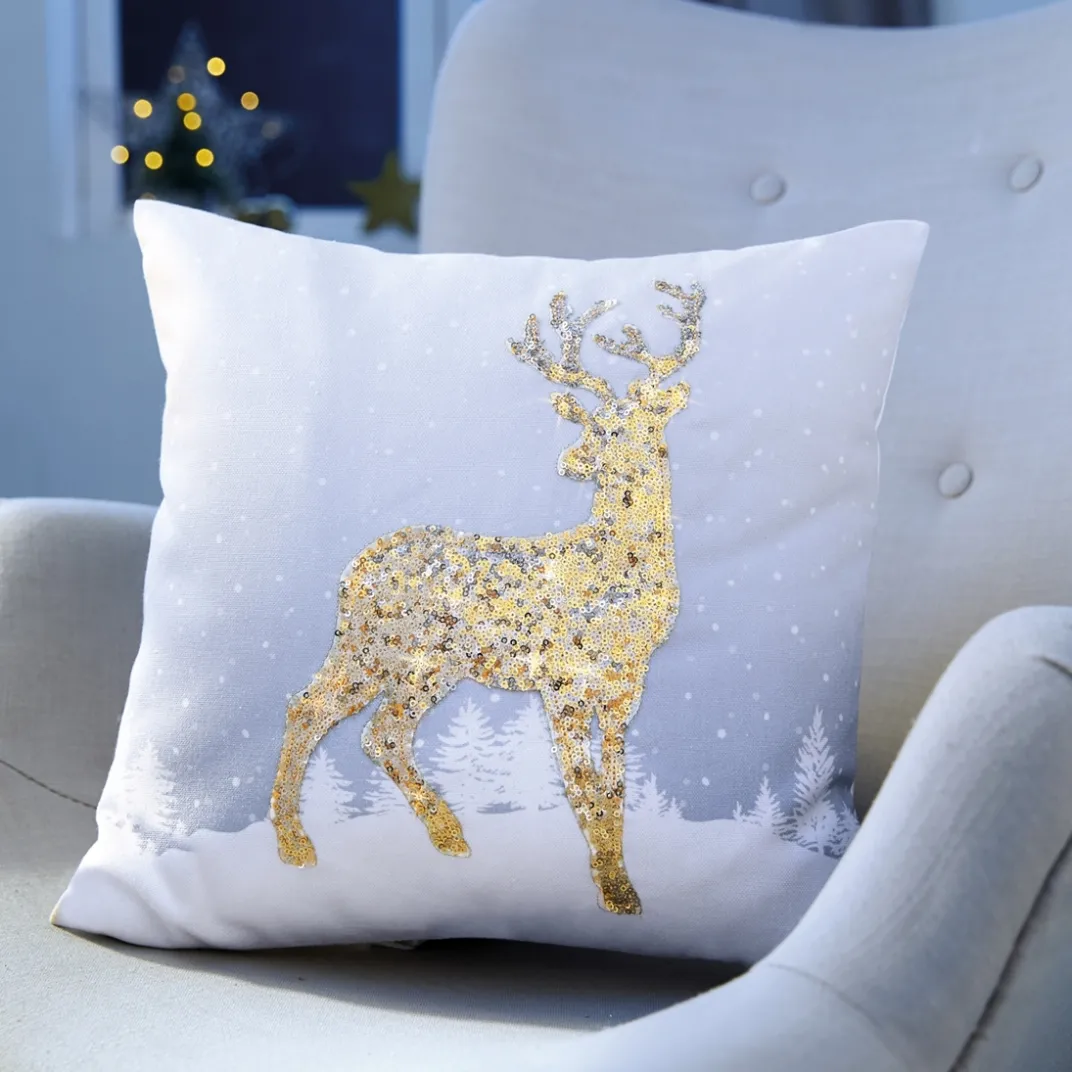 Décorations Intérieures Noël|Décorations-Tempsl Coussin cerf pailleté