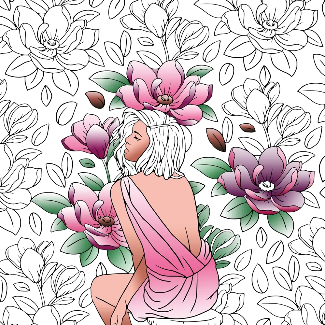 Loisirs Créatifs-Tempsl Grands carrés d'art thérapie Femmes fleurs