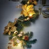 Décorations Intérieures Noël|Table De Noël-Tempsl Guirlande LED poinsettias dorés