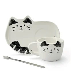 Accessoires Petit-Déjeuner-Tempsl LOT DE 2 ASSIETTES ET TASSES CHAT