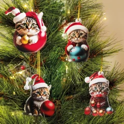 Décorations Intérieures Noël|Décorations-Tempsl Lot de 4 décorations chats