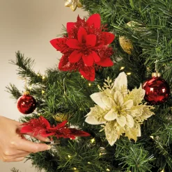 Décorations Intérieures Noël|Décorations-Tempsl Lot de 10 poinsettias à fixer Doré