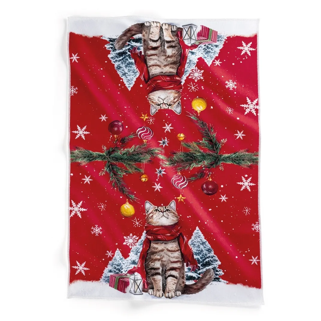 Décorations Intérieures Noël|Organisation Et Entretien-Tempsl Lot de 2 torchons chat Noël