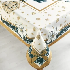 Table De Noël|Art De La Table-Tempsl Nappe Noël blanc et or