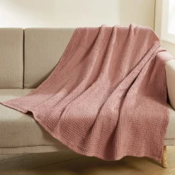 Décorations-Tempsl Plaid gaufrette kaki ou rose