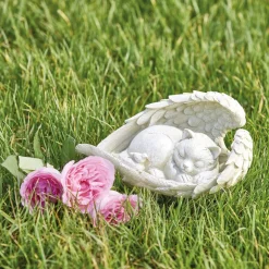 Décorations Jardin Et Extérieur-Tempsl Statuette ange chat ou chien endormi