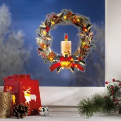 Décorations Intérieures Noël|Décorations Extérieures Noël-Tempsl Sticker couronne de Noël lumineuse