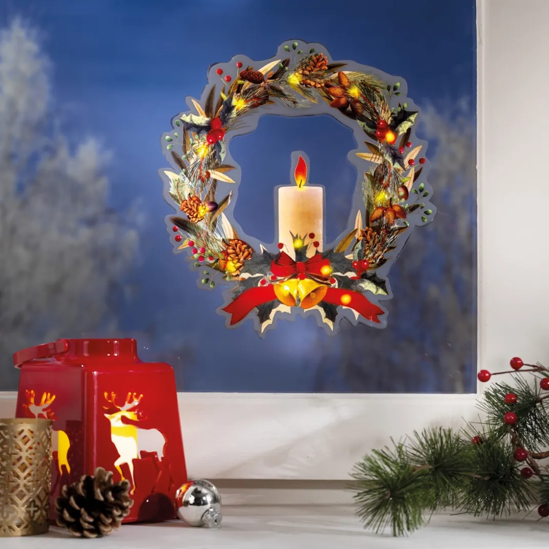 Décorations Intérieures Noël|Décorations Extérieures Noël-Tempsl Sticker couronne de Noël lumineuse