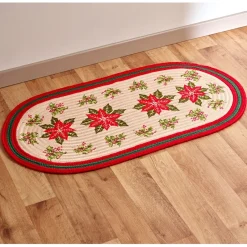 Décorations Intérieures Noël|Décorations Cuisine-Tempsl Tapis ovale poinsettias